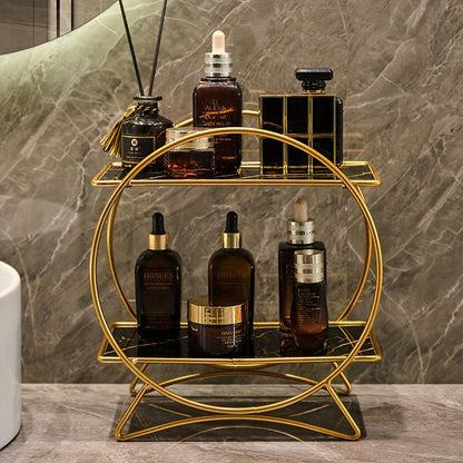Double Tiered Bathroom Organiser | Stylish Metal Cosmetic And Skincare Shelf With Cat Ear Base