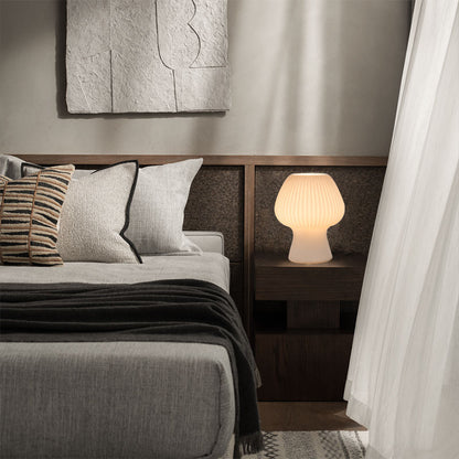 Vintage Bedside Table Lamp | Ribbed Glass Mushroom Lamp In Two Different Design Variations