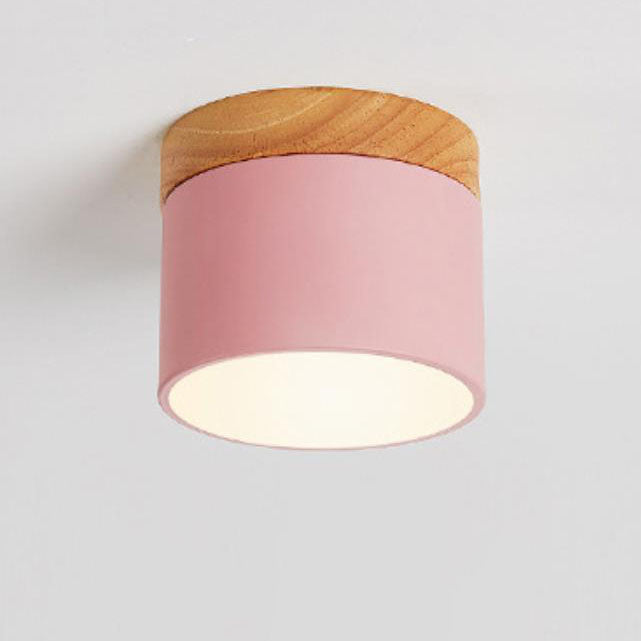 Scandinavian Macaron LED Ceiling Light | Wooden Accent Flush Mount In Seven Soft Macaron Colours