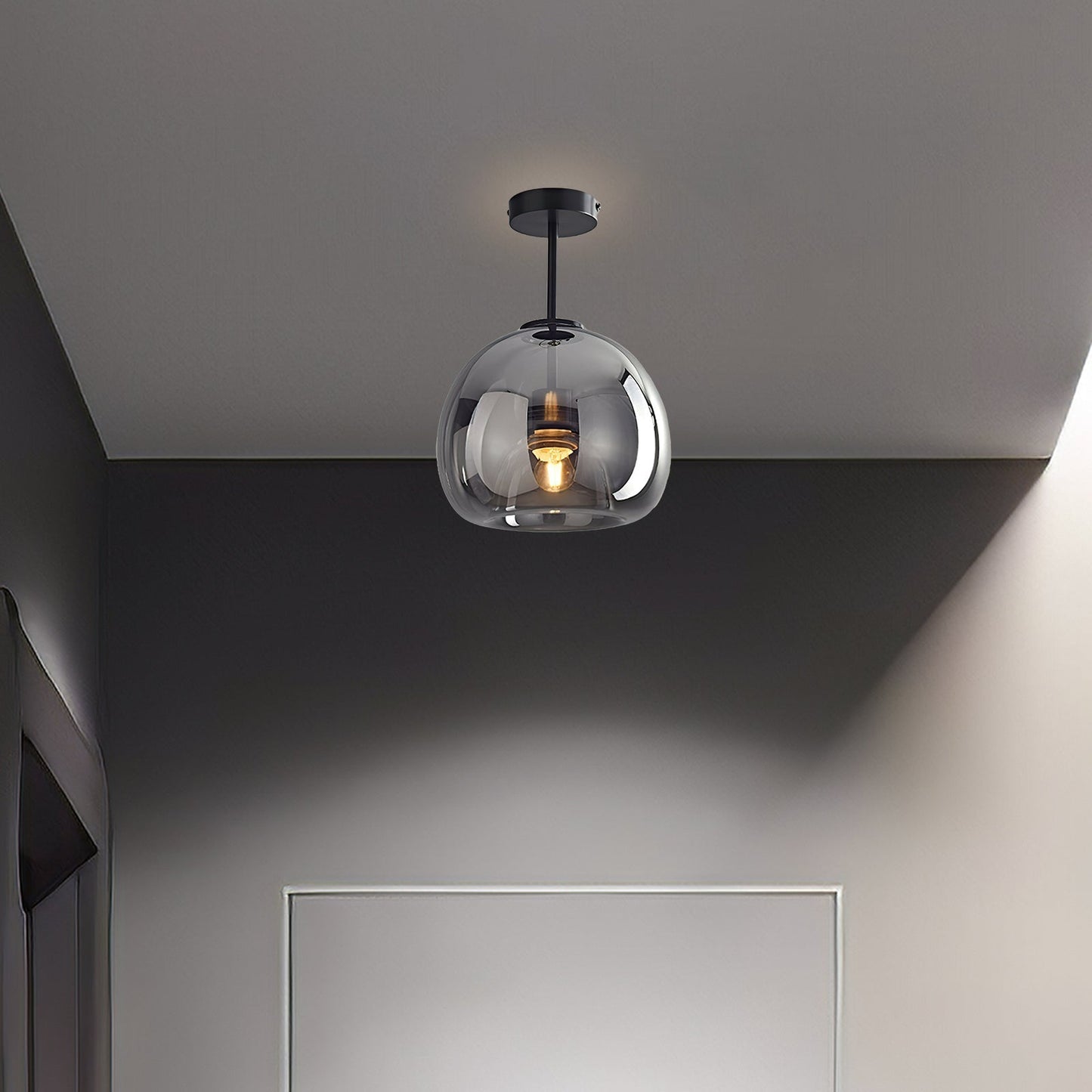 Vintage Bubble Glass Ceiling Light | Retro Amber Glass Pendant In Two Heights and Two Finishes