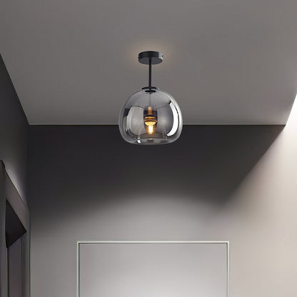 Vintage Bubble Glass Ceiling Light | Retro Amber Glass Pendant In Two Heights and Two Finishes