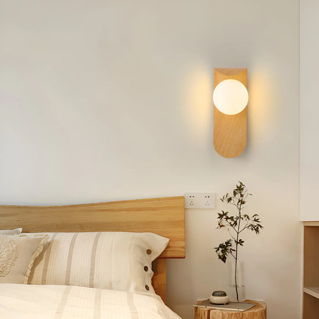 Ekbo Scandinavian LED Wall Lamp | Minimalist Wooden Design In Natural Wood or Walnut Finish