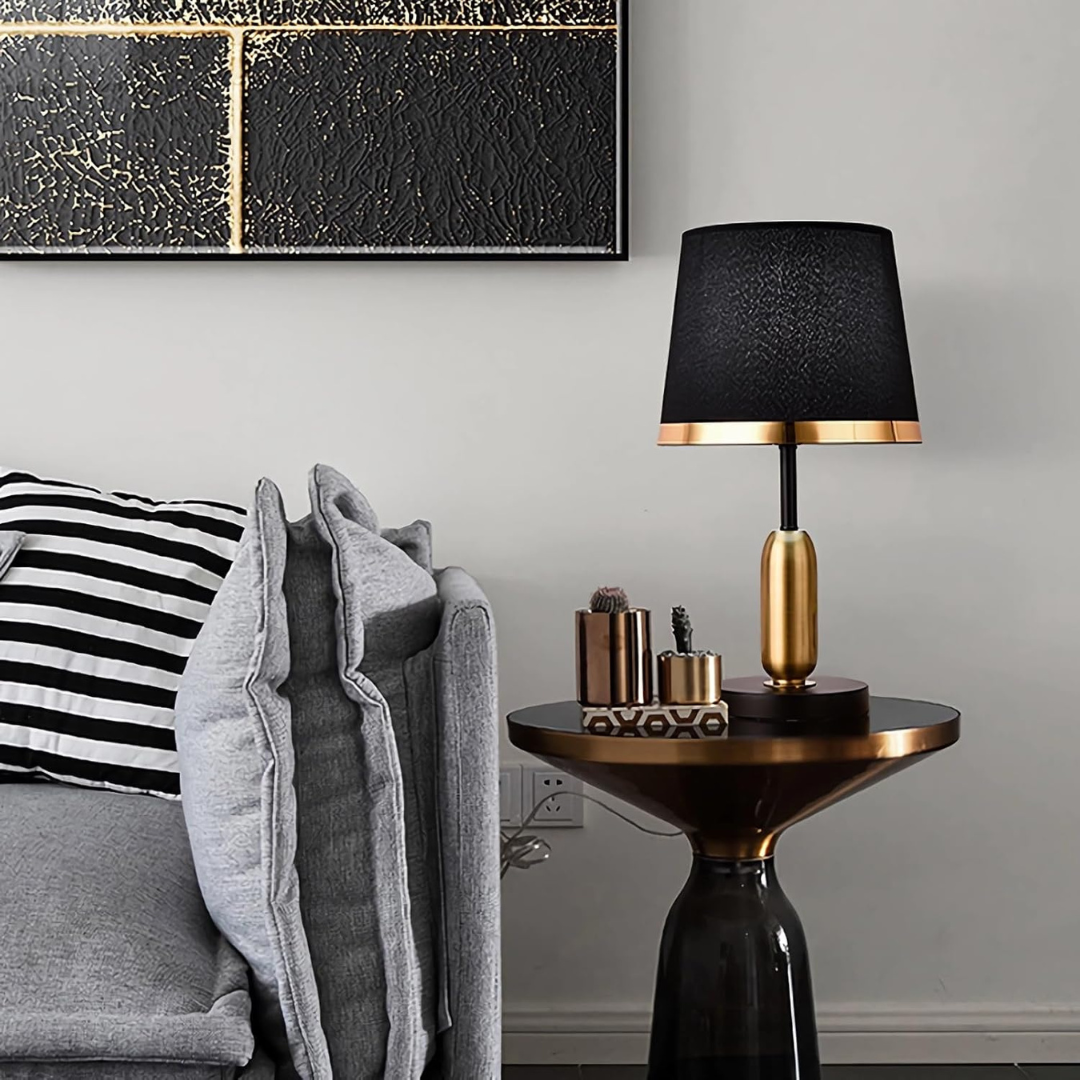 Vintage Black And Gold Table Lamp | Modern Retro Accent Light For Sideboards, Desks and Consoles