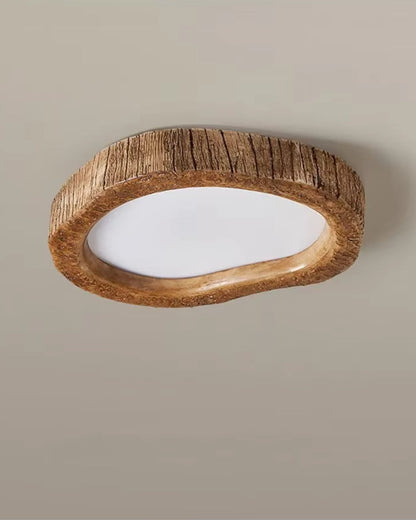 Grainhalo Ceiling Light | Rustic Wood Effect Resin LED Flush Mount In Three Round Panel Sizes