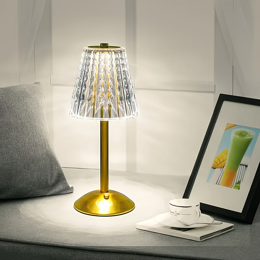Crystal Touch Table Lamp | USB Rechargeable Cordless Light With A Three Colour Dimming Control