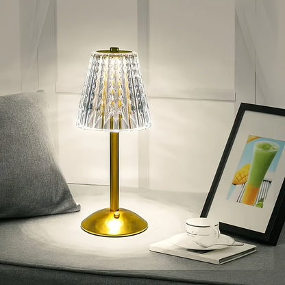 Crystal Touch Table Lamp | USB Rechargeable Cordless Light With A Three Colour Dimming Control
