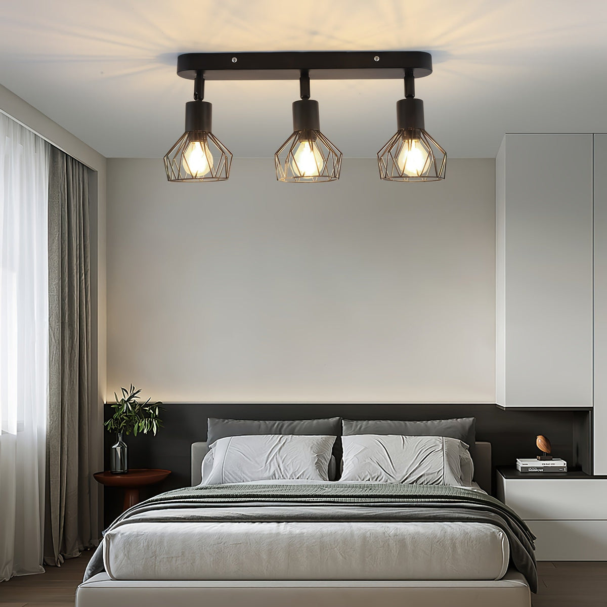 Vintage 3 Light Ceiling Spotlight | Industrial Black Metal Fixture For Kitchens and Hallways