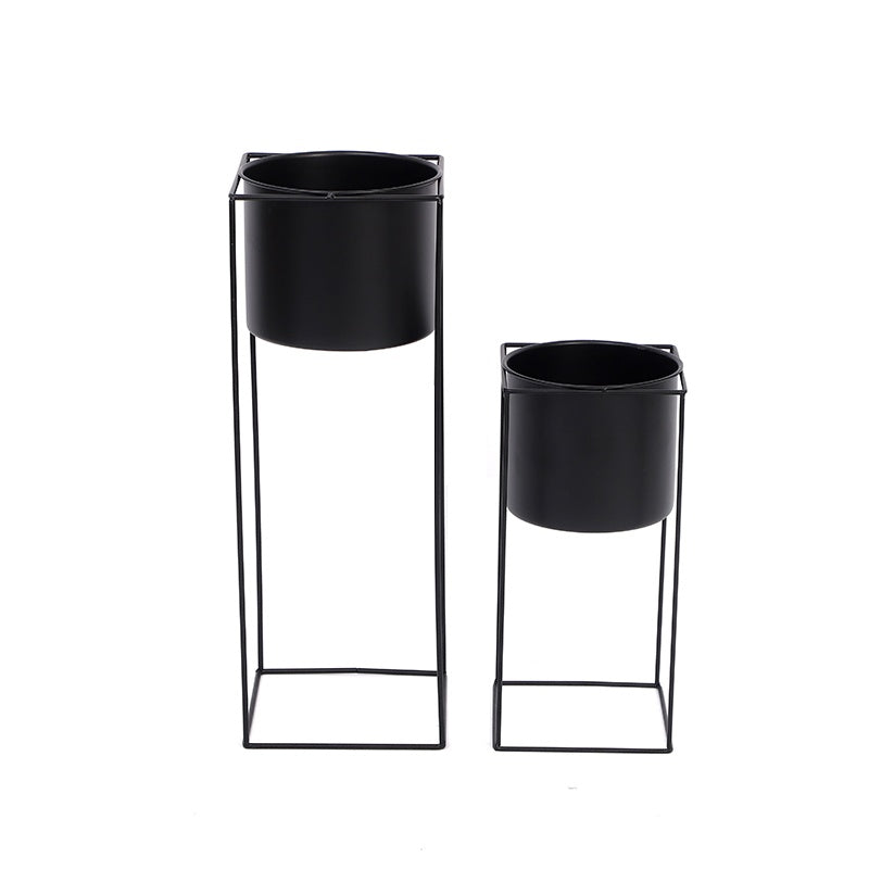 Metal Indoor Plant Stand | Modern Black Powder Coated Rectangular Plant Holder In Two Heights