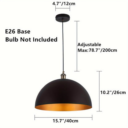 Vintage Industrial Dome Pendant Light | Black and Gold Iron Shade For Kitchens, Bars and Cafes