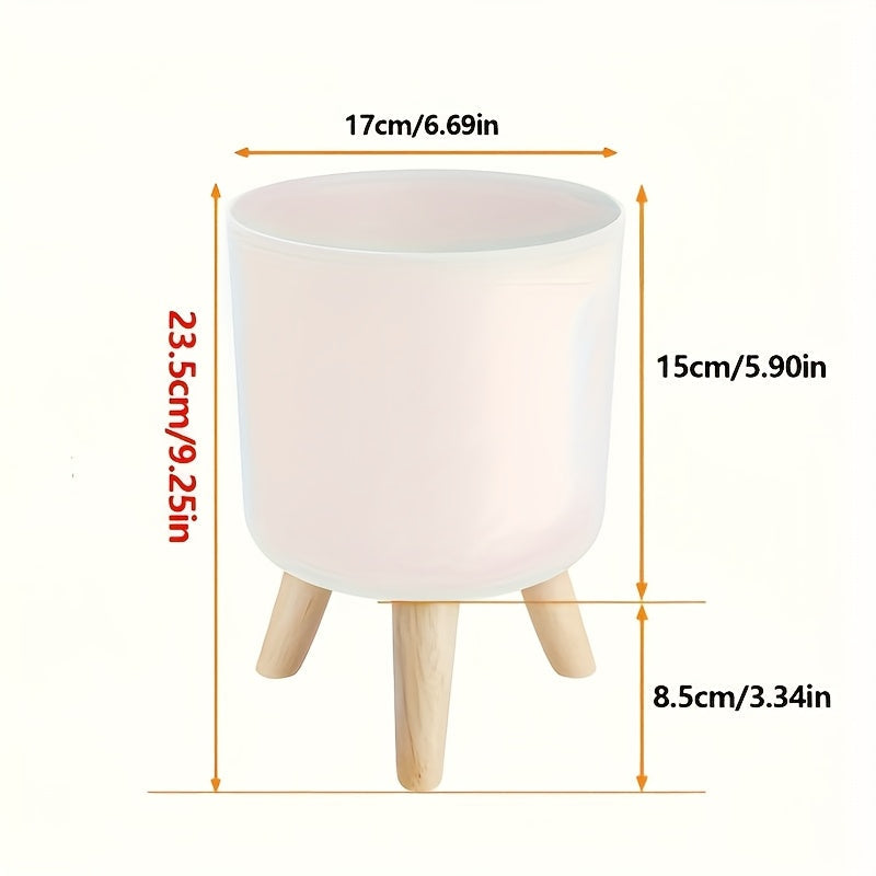 Modern Round Planter With Wooden Legs | Indoor and Outdoor Plant Pot In Three Round Pot Sizes