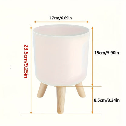 Modern Round Planter With Wooden Legs | Indoor and Outdoor Plant Pot In Three Round Pot Sizes
