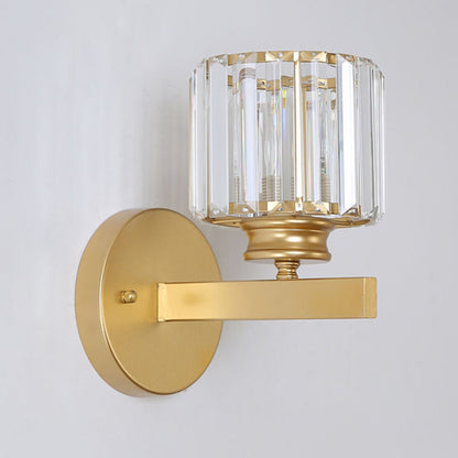 Crystal Wall Light | Modern Glass And Iron Sconce In Black or Gold, In Round or Square Form