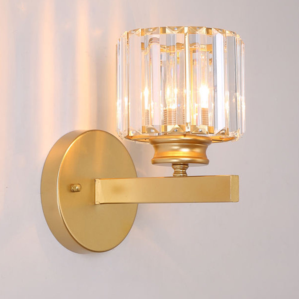 Crystal Wall Light | Modern Glass And Iron Sconce In Black or Gold, In Round or Square Form