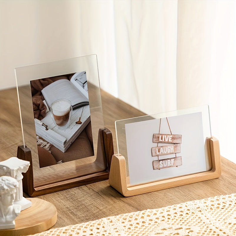 U Shaped Acrylic and Wood Photo Frame | Modern Minimalist Freestanding Picture Display Stand