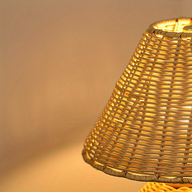 Bamboo Woven Desk Lamp | USB Powered Boho Accent Light With A Handwoven Natural Bamboo Shade