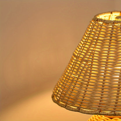 Bamboo Woven Desk Lamp | USB Powered Boho Accent Light With A Handwoven Natural Bamboo Shade