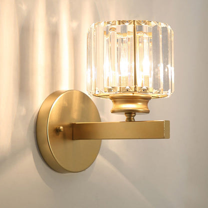 Crystal Wall Light | Modern Glass And Iron Sconce In Black or Gold, In Round or Square Form
