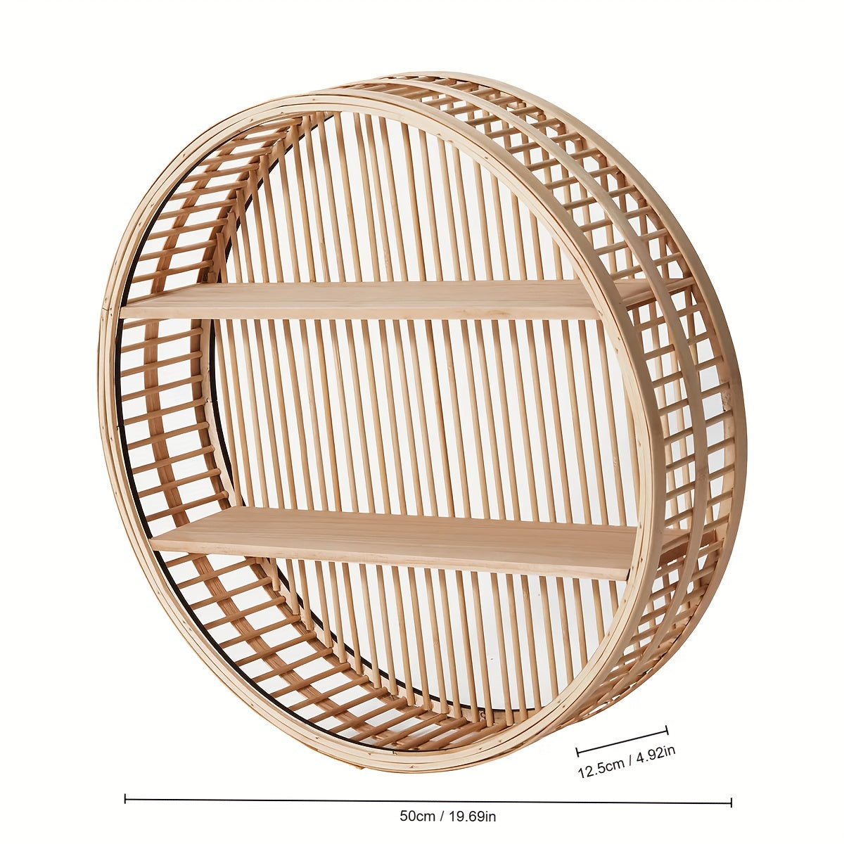 Round Bamboo Wall Shelf | Handmade Boho Floating Organiser For Plants, Books and Ornaments