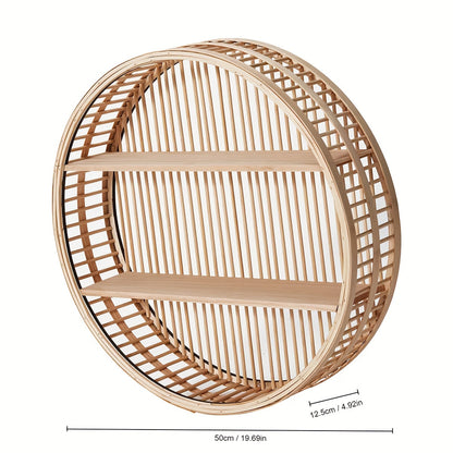 Round Bamboo Wall Shelf | Handmade Boho Floating Organiser For Plants, Books and Ornaments