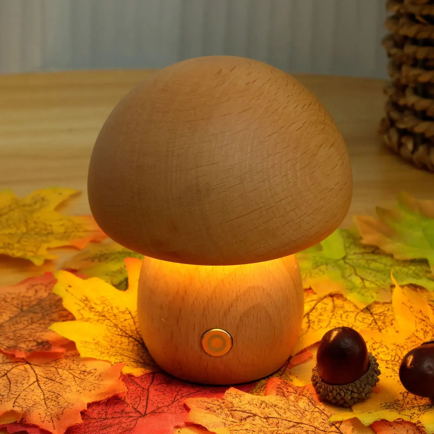 Bolette Mushroom Lamp | Natural Wood Rechargeable Night Light In Two Sizes and Two Timbers