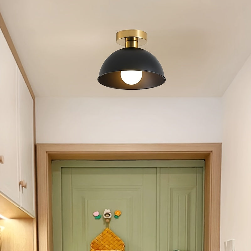 Modern Semi Flush Ceiling Lamp | Matte Iron Dome With A Brass Detail In Black or White Finish