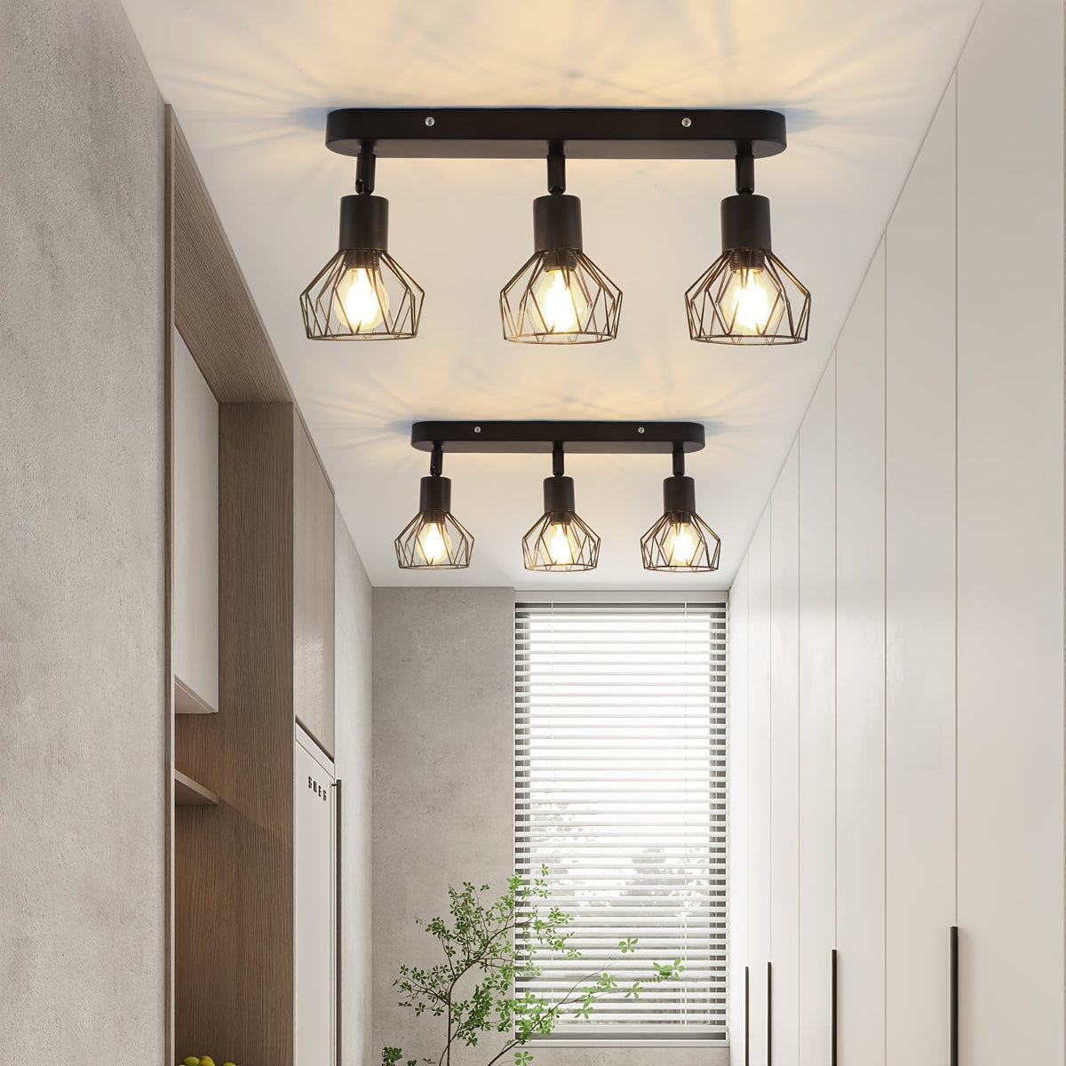 Vintage 3 Light Ceiling Spotlight | Industrial Black Metal Fixture For Kitchens and Hallways