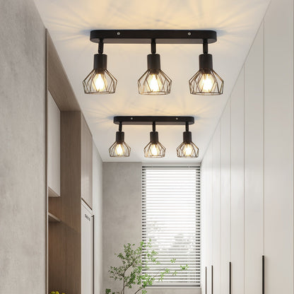 Vintage 3 Light Ceiling Spotlight | Industrial Black Metal Fixture For Kitchens and Hallways