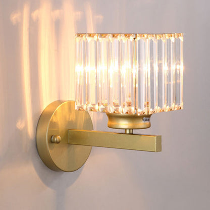 Crystal Wall Light | Modern Glass And Iron Sconce In Black or Gold, In Round or Square Form