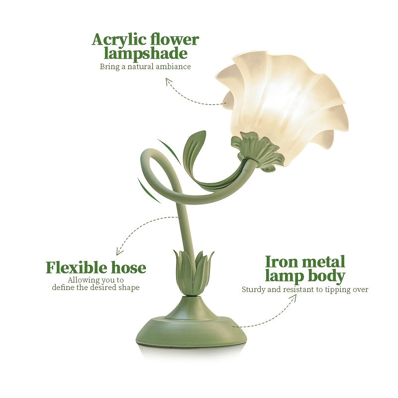 Floral Table Lamp | USB Powered Sculptural Bloom Shade Accent Light In A Green Acrylic Shade