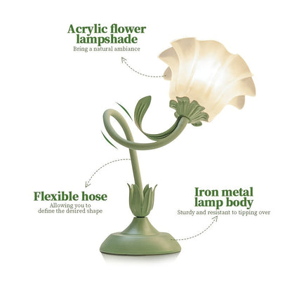 Floral Table Lamp | USB Powered Sculptural Bloom Shade Accent Light In A Green Acrylic Shade