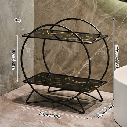 Double Tiered Bathroom Organiser | Stylish Metal Cosmetic And Skincare Shelf With Cat Ear Base