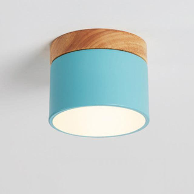 Scandinavian Macaron LED Ceiling Light | Wooden Accent Flush Mount In Seven Soft Macaron Colours