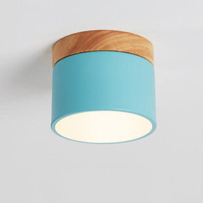 Scandinavian Macaron LED Ceiling Light | Wooden Accent Flush Mount In Seven Soft Macaron Colours