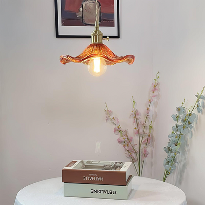 Flower Glass LED Pendant Light | Pressed Glass Flower Shade In Clear, Amber or Olive Green