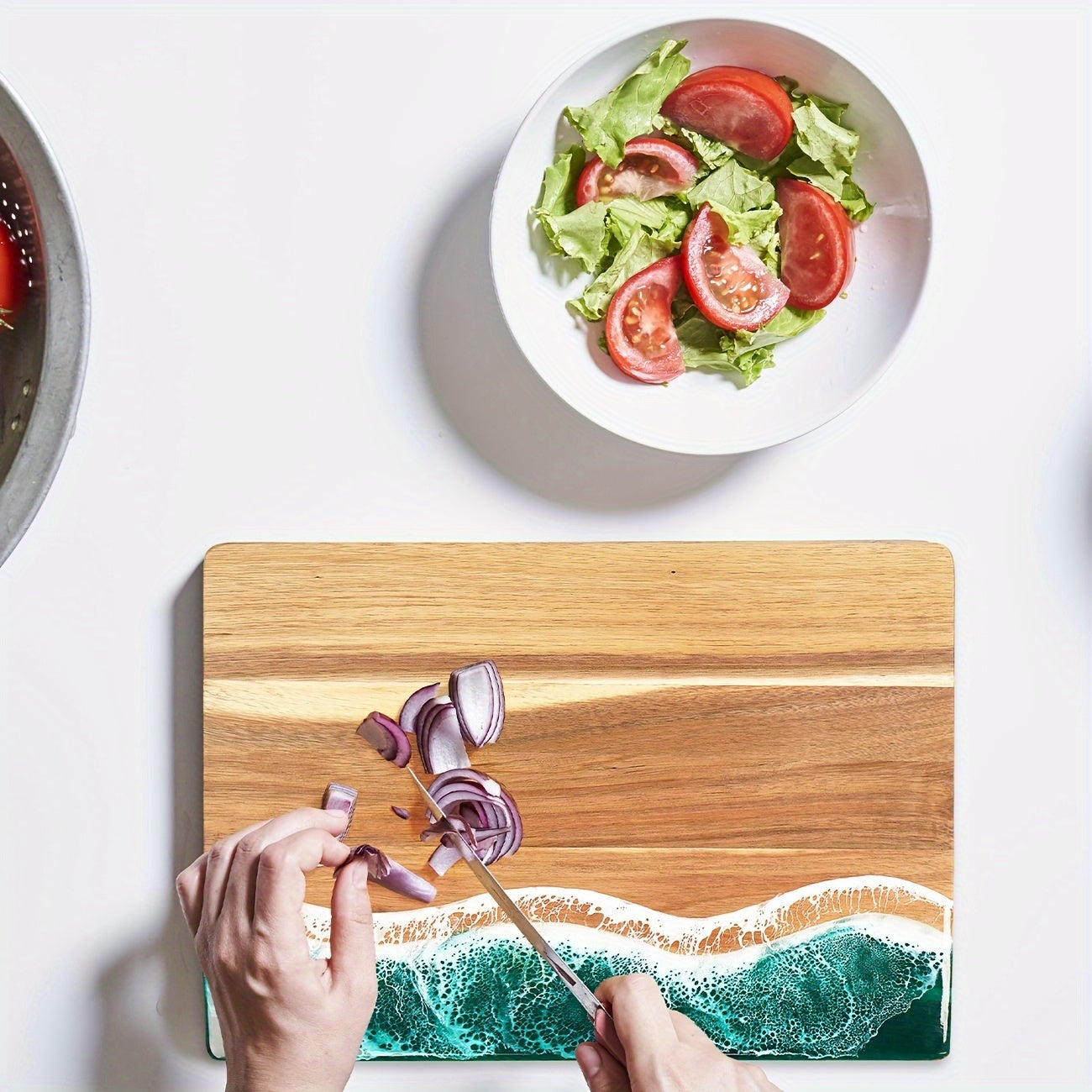 Wave Resin Cutting Board | Ocean Inspired Acacia Wood Cheese and Charcuterie Serving Board