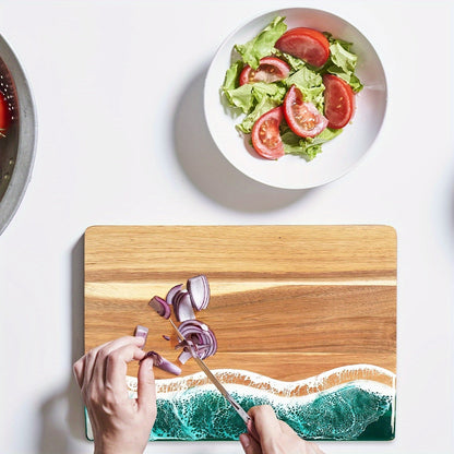 Wave Resin Cutting Board | Ocean Inspired Acacia Wood Cheese and Charcuterie Serving Board