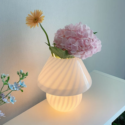 Murano Style Glass Mushroom Lamp | USB Dimmable Table Light In White, Pink and Beige Glass