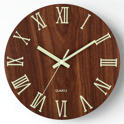 Walnut Luminous Wall Clock | Silent Glow In The Dark Wooden Clock For Bedrooms and Hallways