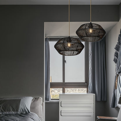 Handwoven Paper Rope Pendant Shade | Modern Natural Geometric Woven Shade, 32 Centimetres Wide