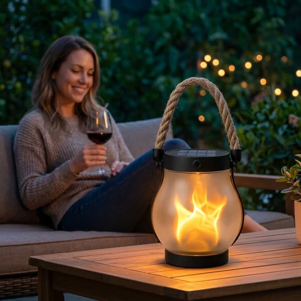 Emberlyn Solar Flame Lantern | Flickering LED Weatherproof Outdoor Garden Light For Patios and Paths