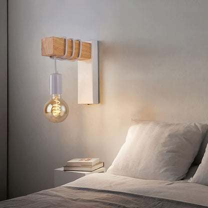 Modern Industrial Wall Sconce | Metal and Wood E27 Exposed Bulb Wall Light In Black or White