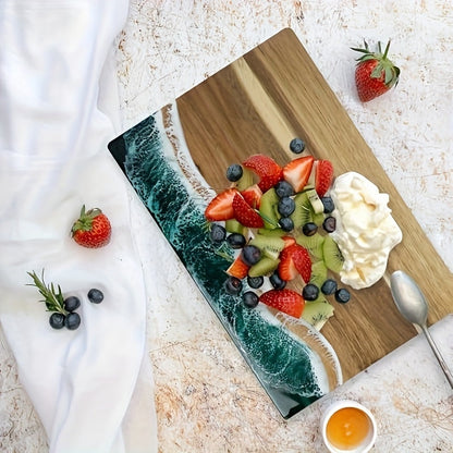 Wave Resin Cutting Board | Ocean Inspired Acacia Wood Cheese and Charcuterie Serving Board