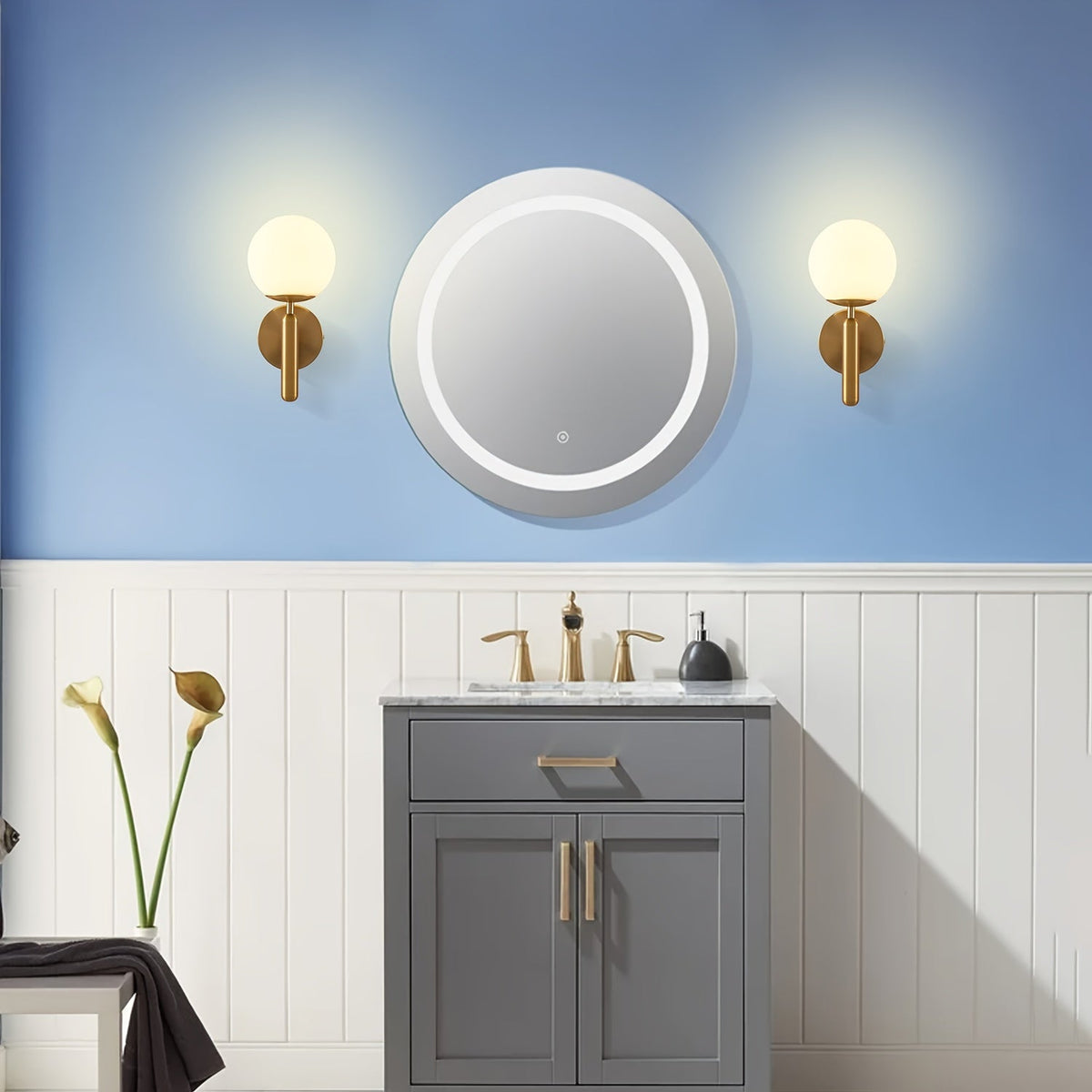 Modern Glass Wall Sconce | Elegant Polished Metal Bedroom Light In A Black or Gold Metal Finish