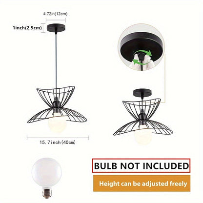 Retro Black Pendant Light | Adjustable Industrial Open Wire Petal Cage Shade In Matte Black