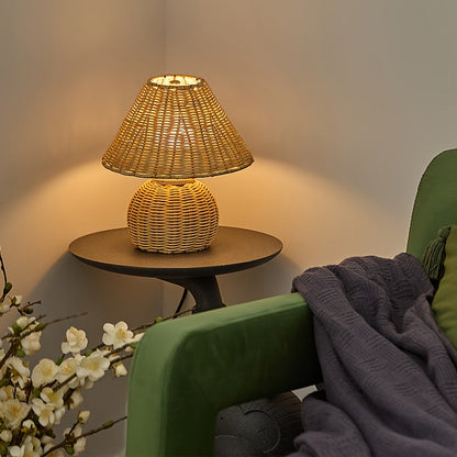 Bamboo Woven Desk Lamp | USB Powered Boho Accent Light With A Handwoven Natural Bamboo Shade