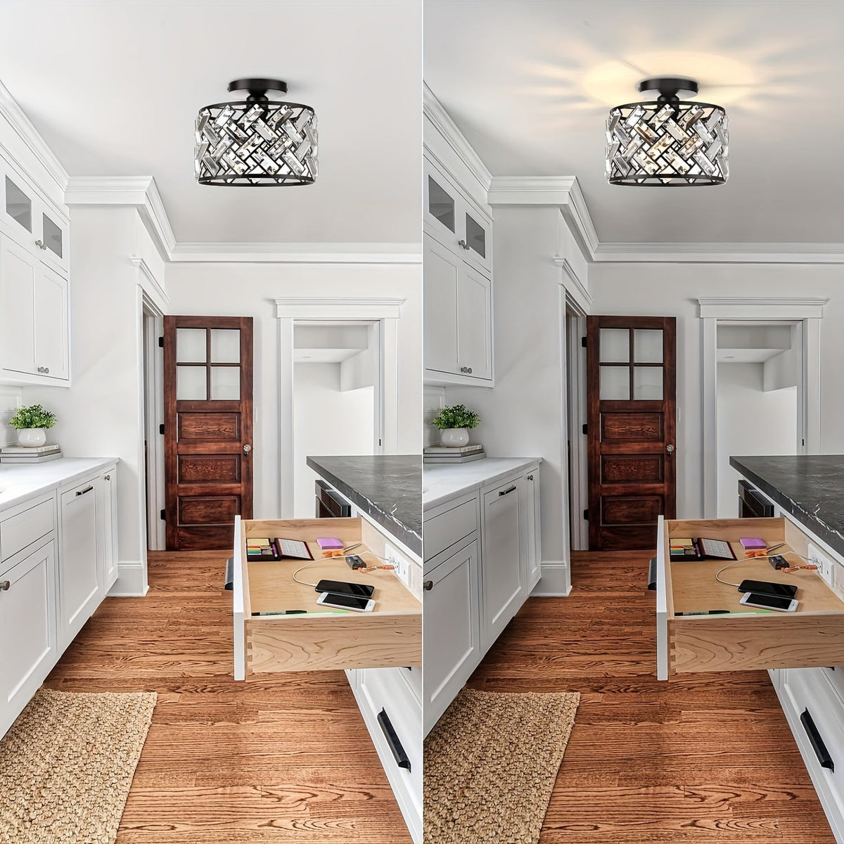 Modern Crystal Semi Flush Mount Ceiling Light | Elegant Decorative Fixture For Low Ceilings