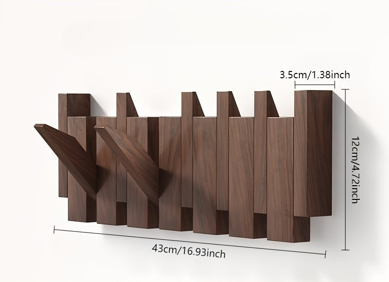 Wooden Wall Hooks | Foldable Piano Key Design Coat Hanger Rack With Six Fold Down Wall Pegs