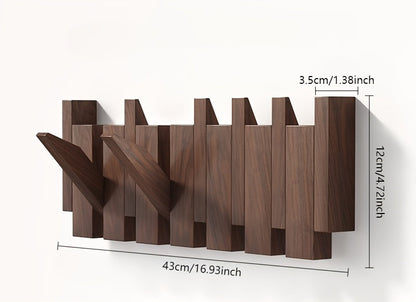 Wooden Wall Hooks | Foldable Piano Key Design Coat Hanger Rack With Six Fold Down Wall Pegs