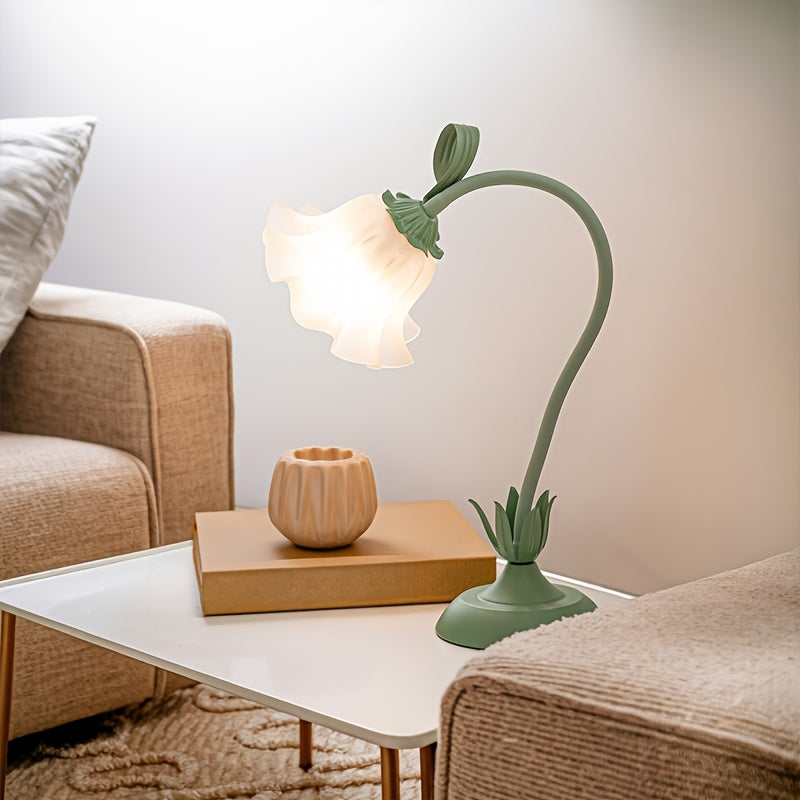 Floral Table Lamp | USB Powered Sculptural Bloom Shade Accent Light In A Green Acrylic Shade