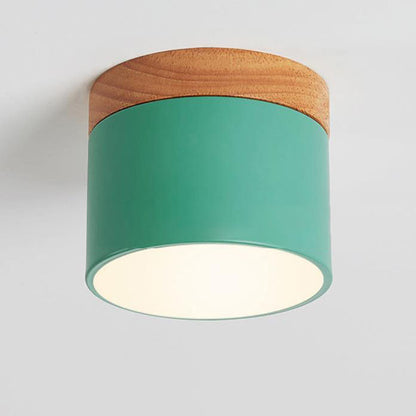 Scandinavian Macaron LED Ceiling Light | Wooden Accent Flush Mount In Seven Soft Macaron Colours